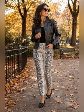 Zara Black and White Skinny Jeans with Snakeskin Print